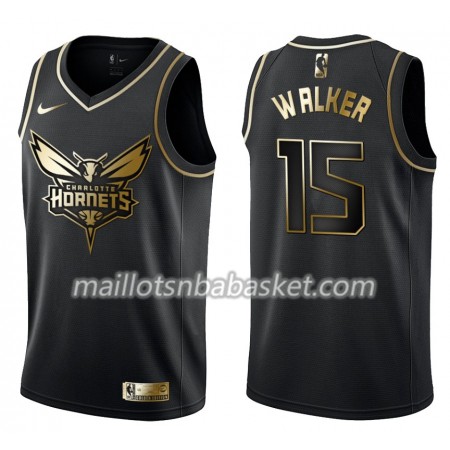 Maillot Homme Charlotte Hornets Kemba Walker 15 Nike Noir Gold Edition Swingman